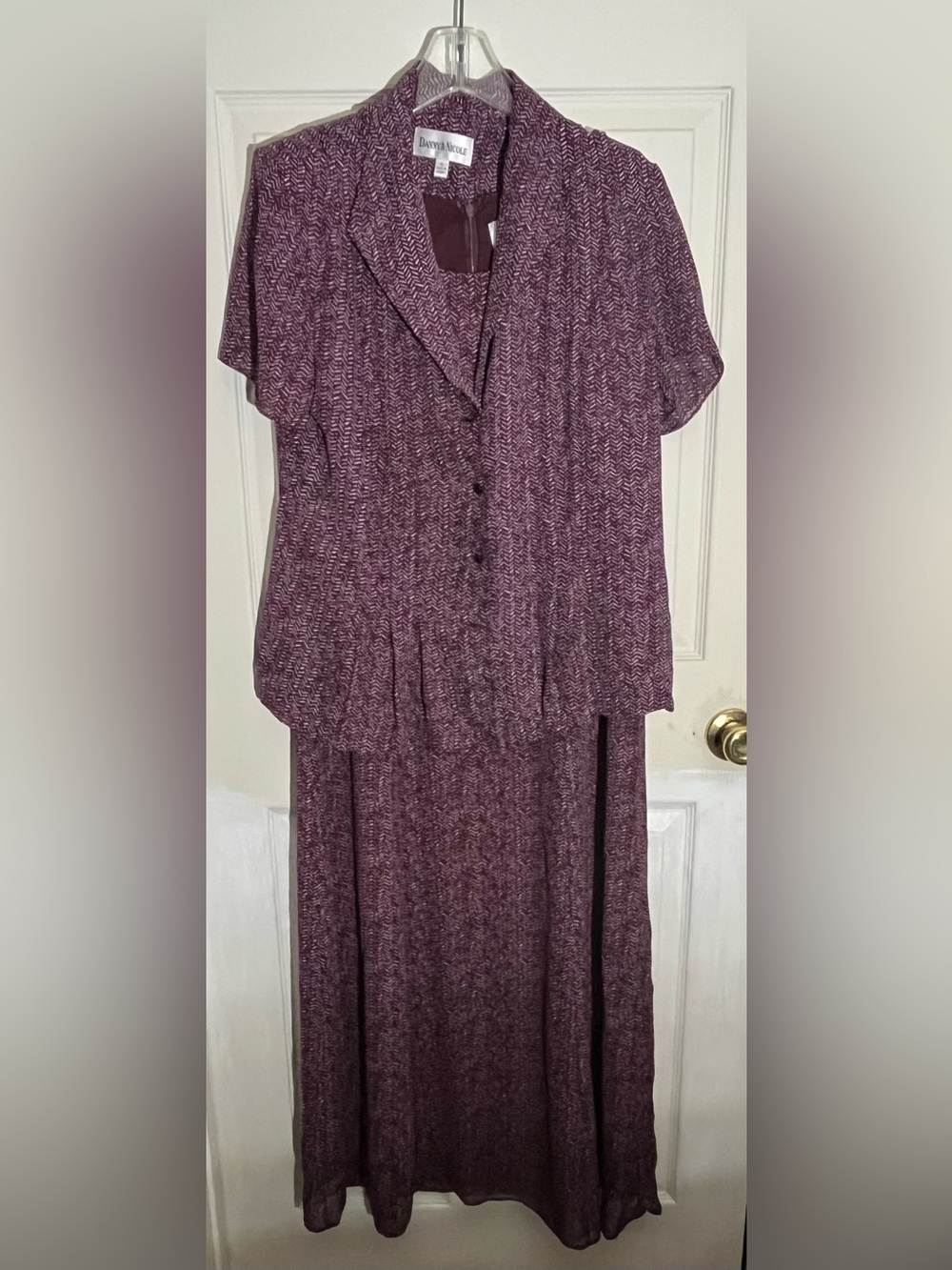 Danny & Nicole 14 print 2 piece plum blouse and maxi dress career work Y2K Vtg
